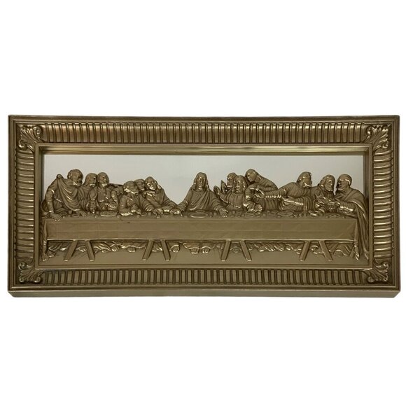 Homco Last Supper Mirror Wall Art Gold-Toned Plastic Framed Religious Home Decor - Picture 1 of 5